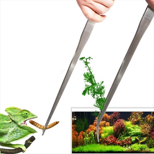 Dxobay 2Pcs 18.9 inch Extra Long Tweezers for Salt & Fresh Water, Heavy Duty Reptile Feeding Tongs for Aquarium & Terrarium, Large Metal Snake Feeding Tongs, SUS 304 Stainless Steel Tweezers