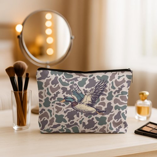 DOFQZ Vintage Mallard Duck Camo Makeup Bag, Duck Hunting Hunter Gifts Cosmetic Bags for Women, Camouflage Wildlife Wild Animal Makeup Zipper Pouch