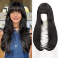 ALXNAN Hair Toppers For Women with Thinning 3D 360°Cover,26Inch Black Long Straight Layered Clip In Synthetic hair topper with Bangs