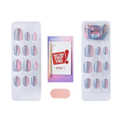 KISS imPRESS Press-On Nails - ColorFX 'Fly Up' Silver, Short Oval Shape, 30 Nails & Accessories Included
