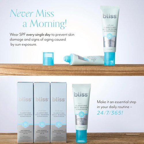 Bliss Block Star Daily Mineral Sunscreen - Broad Spectrum SPF 30 for Blemish Prone Skin | 1.4 Fl Oz