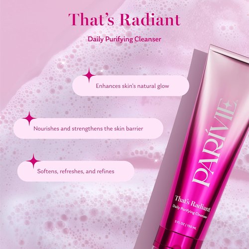 Parivie Radiant Daily Purifying Cleanser - Gel-to-Cream Face Wash with BHA & Ceramides | 5 fl oz