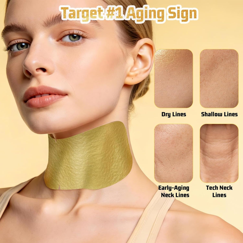 Z:SEA Collagen Cream Neck Mask & 98% Real Gold Serum Set - 2-Step Anti-Aging Solution for Crepey Skin | Firming, Lifting, Hydrating, 5Ct