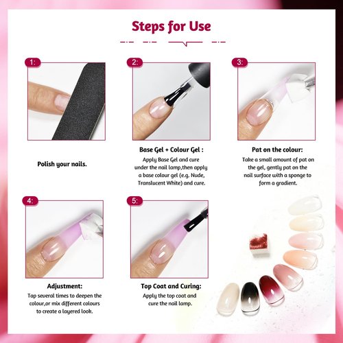 JODSONE Sponge Pat Paint Nail Gel 9 Colors Ombre Nails Gradient Blush Effect Painting Gel for Nail Art Design Nail Salon