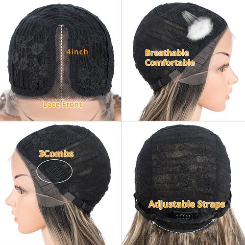 Style Icon Highlight Blonde Long Wavy Wig for Women Middle Part Curly Wavy Wig Natural Looking Synthetic Heat Resistant Fiber Wig for Daily Party Use (28 Inches, NTPDHL1B/8/26R)