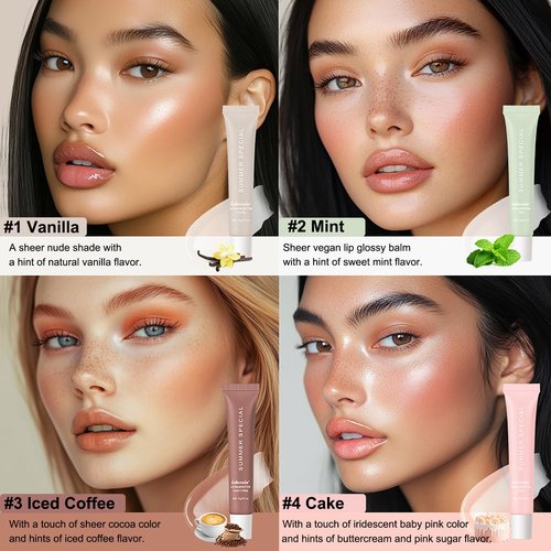 Lakerain 4 PCS Lip Glossy Butter Nourishing Balm,Lightweight,Non-Sticky,Long-lasting Lip Care Set