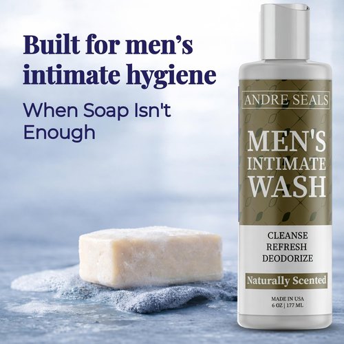 Andre Seals Intimate Wash for Men – Gentle Male Hygiene Cleanser with Aloe & Tea Tree, Rich Lather for Daily Freshness