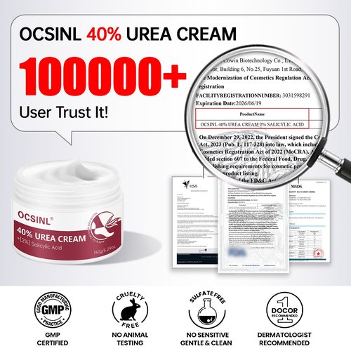 OCSINL Urea Cream 40 Percent for Feet Maximum Strength, with Heel Protectors, Foot Moisturizer Cream for Dry Cracked Heels Rough Dead Dry Skin Foot Callus Remover - 5.29 Oz