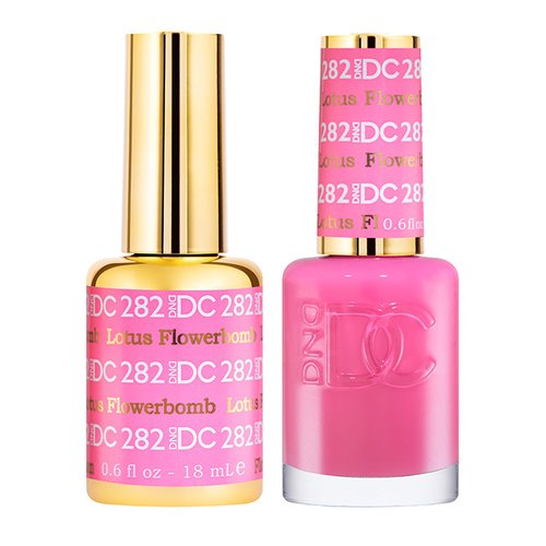DND DC Gel Polish Set, Pink Collection, UV/LED GelPolish and Air Dry Nail Lacquer, Matching Chip-Free Polish Duo, 282 Lotus Flowerbomb, 0.5 Fl Oz Each