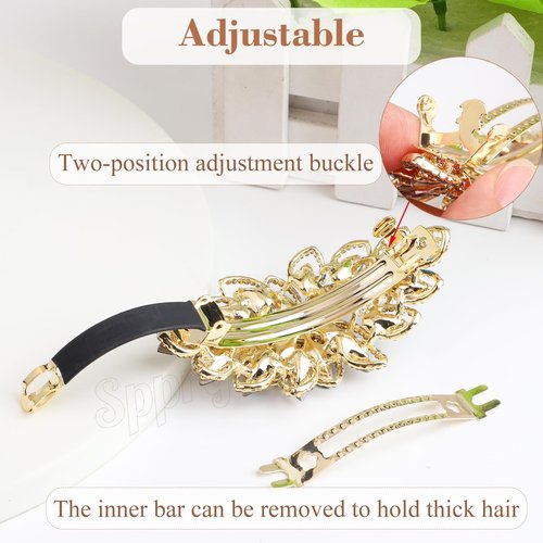 Sppry Luxury Gold-plated Rhinestone Hair Barrette for Women, Large Flower Jewelry Design (Colorful)