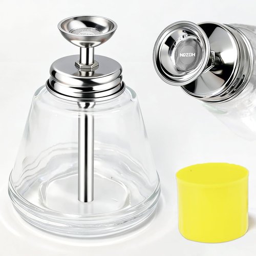 ffresiss Glass Acetone Dispenser, Push Down Pump Alcohol Dispenser with Metal Cover, Nail Polish Remover Liquid Pump Cone Bottle Hand Pumping Rubbing Press Container, 6Oz / 180ml