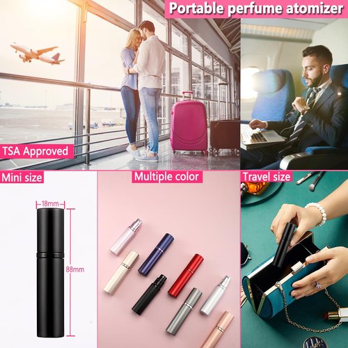 ANTOKX Travel Perfume Bottle Refillable Atomizer - 5ML Perfume Atomiser, Leakproof Portable Perfume Sprayer (Black & Black)