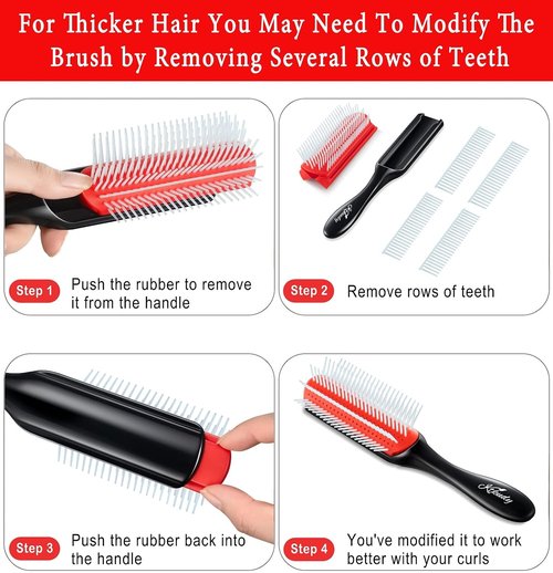 KTKUDY Curly Hair Brush - 9 Row Detangling & Defining Brush for Wavy, Curly, Coily Hair - Black