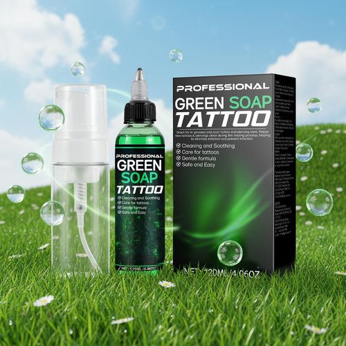 Vereclue Green Soap Tattoo (4OZ) - Concentrated Tattoo Soap with Foaming Bottle 120ml, Wash Cleaning Supplies for Tattoos Piercings, Clean Skin Equipment