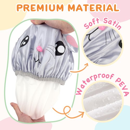 kilofly 4pc Fun Cute Animal Shower Caps for Kids Reusable Waterproof Bath Hat Set