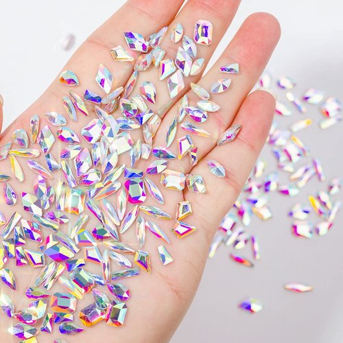 HNUIX Nail Rhinestones - 300pcs Crystals AB, Multiple Shape Gems, Flat Back Rhinestones, for Nail Art