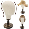GHWMYD Wooden Wig Stand with Realistic 21.7 Inch Canvas Mannequin Head - Stylish Display and Storage for Wigs, Hats, Caps, Headdresses, and Accessories - Durable Rustic Hat Rack for Home or Salon Use