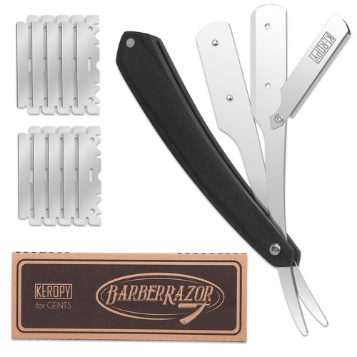Shavette Straight Razor Kit for Men - Stocking Stuffers Gifts for Dad, Husband, Boyfriend - Professional Barber Straight Edge Razor with Black Wooden Handle for a Close, Smooth Shave & Beard Shaping