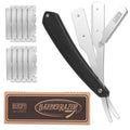 Shavette Straight Razor Kit for Men - Stocking Stuffers Gifts for Dad, Husband, Boyfriend - Professional Barber Straight Edge Razor with Black Wooden Handle for a Close, Smooth Shave & Beard Shaping