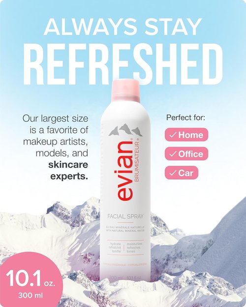 Evian Facial Spray - Hydrating Mineral Water Mist for Refreshing Makeup & Daily Skincare - 5 oz