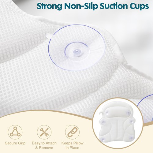 Bath Pillow Bathtub Pillow, Luxury Bath Pillows for Tub with Head, Neck & Back Support, 4D Air Mesh Bath tub Pillow with Extended Wings, Non-Slip Suction Cups Relaxing Spa Gift for Woman