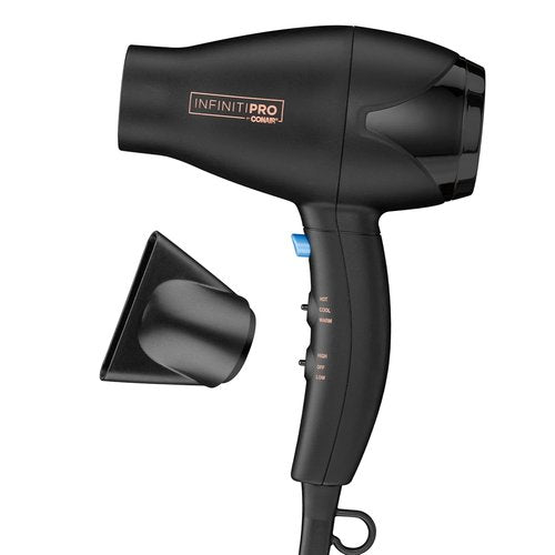 INFINITI PRO CONAIR Travel Hair Dryer - 1600W Compact Blow Dryer with Concentrator | Lightweight & Fast Drying, Black