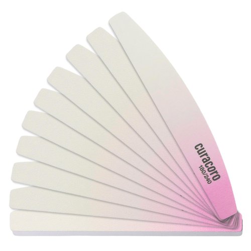 Curacoro 10 PCS Nail File - Professional Half-Moon Nail Files Double Sided Emery Board (180/240 Grit), Washable Nail Files and Buffers, Smooths & Shapes Nails, Manicure & Pedicure Buffing Tools