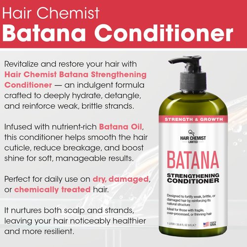 Hair Chemist Batana Strengthening 4-PC Shampoo & Conditioner Collection - Includes 33.8oz Shampoo, 33.8oz Conditioner, 7.1oz Hair Oil AND 7.1oz Scalp Stimulator -