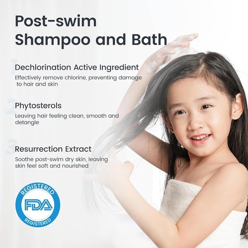 RUNBEN Kids Swim Shampoo & Body Wash - 2 in 1 Chlorine & Saltwater Removal, Tear-Free Formula, 3.35 Fl Oz