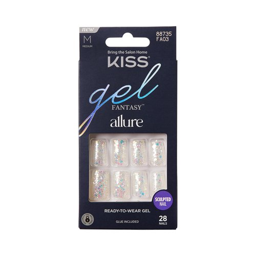KISS Gel Fantasy Allure Press On Nails, Ready to Wear, 3D Design, Waterproof, Pink Gel Nail Glue 0.07 Oz. (2g), Manicure Stick & Mini File, 28 Count