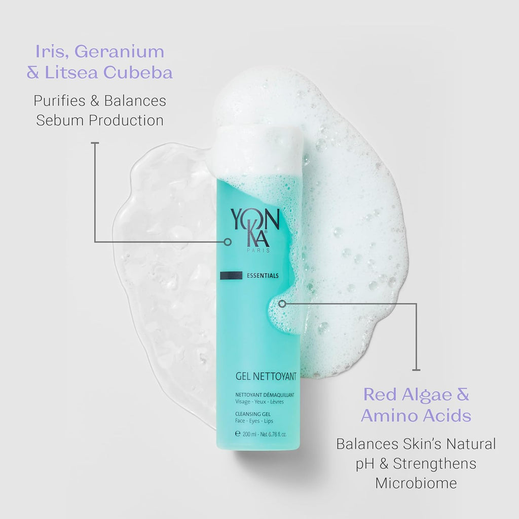 Yon-Ka Gel Nettoyant | Gentle Foaming Face Wash & Makeup Remover Set | Exfoliating Scrub for Normal & Acne-Prone Skin | 6.76 fl oz & 1.87 oz