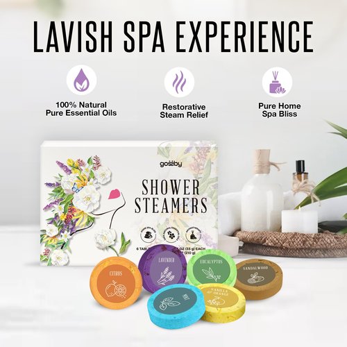 GOSSBY Mothers Day Gift - Shower Steamers Aromatherapy - Christmas, Birthday Gift for Women, Mom, Wife, Friend, Sister - Self Care Stress Relief Relaxation Home Spa - Natural Essential Oils (6 Pcs)