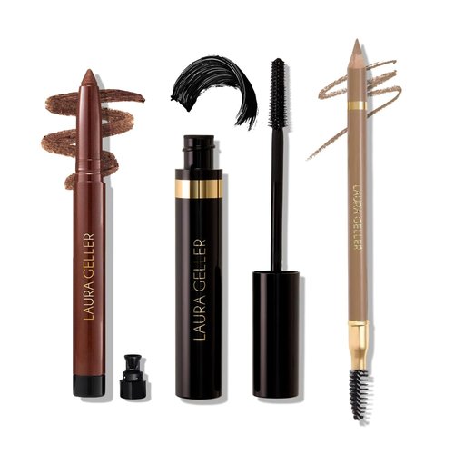 LAURA GELLER 3 E’s Eyeliner, Eyelash & Eyebrow Kit for Mature Skin - Blonde | Longwear Kajal Eyeliner & Mascara