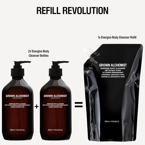 Grown Alchemist Energize Body Cleanser Set - 500ml + 1L Refill for Refreshing Clean Skin