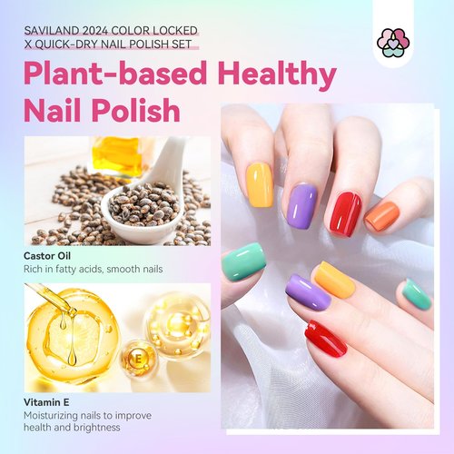 SAVILAND Quick Dry Nail Polish Set: 14 Pcs Neon Summer Nail Polish Fast Dry Hot Pink Red Glitter Nail Polish Regular Fingernail Polish Non Gel with Base-Top Polish for Manicure Nail Art