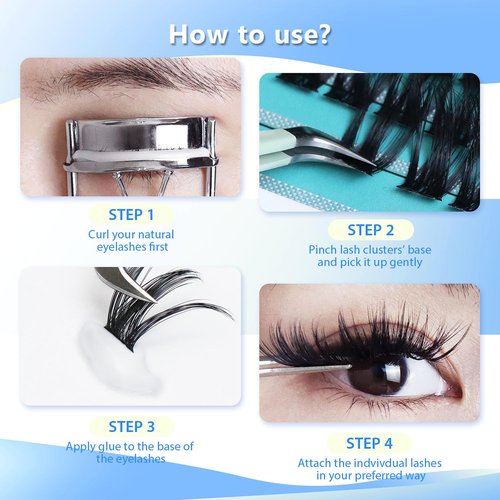Hannahool 120pcs D Curl Individual Wide Stem Cluster DIY Eye Lashes Extensions Mixed 10-12-14-16mm/14-16-18mm/12-14-16mm Makeup Dramatic Volume Lashes (Lashes kit -mixed 10-12-14-16mm)