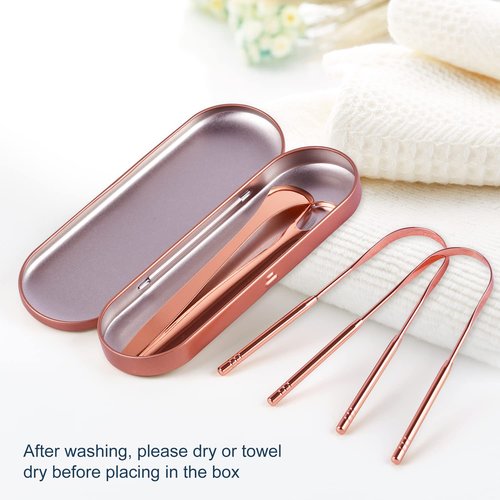 MORGLES Metal Tongue Scraper, 4Pcs Tongue Cleaners for Adults with Portable Case