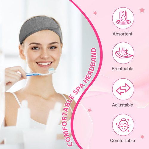 SHENGYIWA 30 Pack Adjustable Spa Headband for Women Non-Slip Facial Hair Wrap for Washing Face, Makeup, Shower, Skincare, and Yoga (Pink, 30)