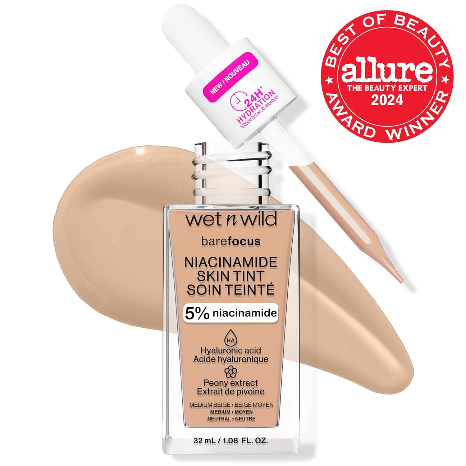 Wet n Wild Bare Focus Skin Tint - 5% Niacinamide, Buildable Sheer Coverage, Natural Radiant Finish | Medium Beige