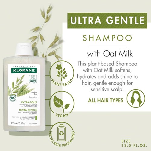 Klorane Ultra-Gentle Shampoo with Oat Milk - Sulfate-Free, Hypoallergenic Formula for All Ages - 13.5 fl. oz.