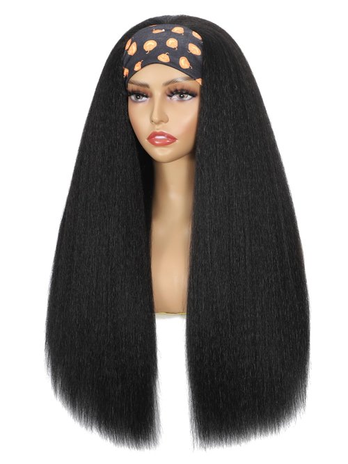 TASHEEMA Glueless Kinkystraight Synthetic Hair 3 in 1 Half Wig for Women 24 inch Black Yaki Kinky Straight for Headband Wig Ponytail