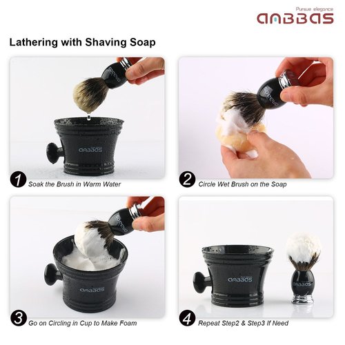 Anbbas Shaving Brush and Stand,Silvertip Badger Hair Brush Black Resin Alloy Handle with Stainless Steel Shaving Stand for Double Edge Safety Razor Straight Razor for Men