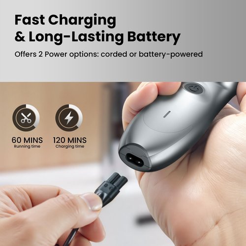 OLOV PROFESSIONAL Hair Clippers for Men, Cordless Hair Clipper Kit, Adjustable 4 Length Setting, 2-Speed Settings, Replaceable Ceramic Blade Heads, Rechargeable Hair Clippers for Family (Grey)