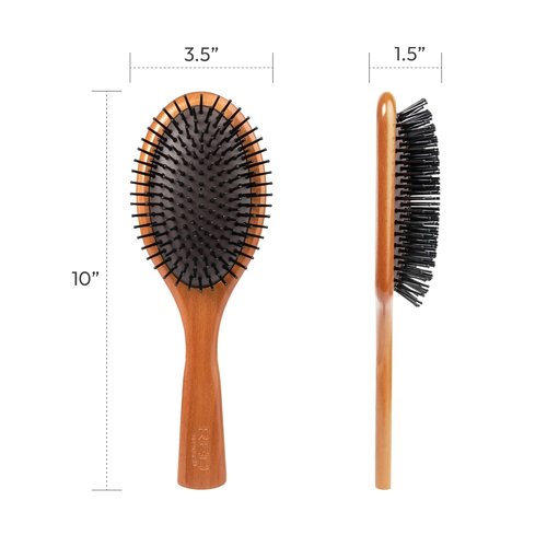 RED Premium Evergreen Wooden Paddle Brush - Detangling Hair Brush for All Hair Types (Oval)