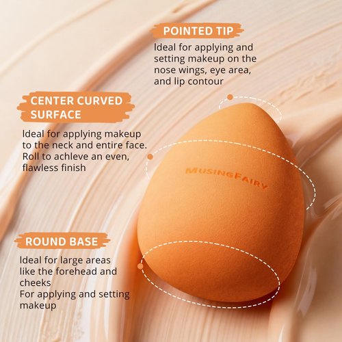 MusingFairy Makeup Blending Sponge with Travel-Friendly Acrylic Holder,Latex-Free Beauty Blender for Flawless Matte Finish, Easy to Clean,Orange 1 Pack