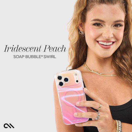 Case-Mate Soap Bubble iPhone 17 Pro Max Case - Stylish MagSafe-Compatible Cover with 12ft Drop Protection | Peach Iridescent