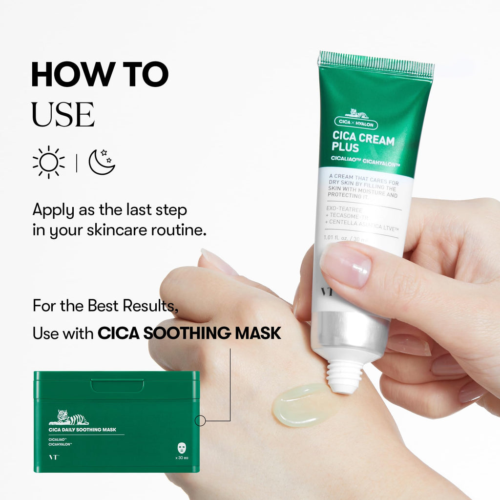 VT COSMETICS Cica Cream Plus, Hydrating & Calming Face Moisturizer with Centella Asiatica, Lightweight Soothing Cream for Acne, Oily, Dry and Sensitive Skin, Korean Skincare for acne prone skin