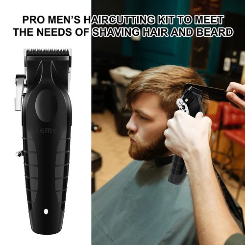 KEMEI Black Hair Clippers for Men， Adjustable Blade Cordless Clipper Professional Barber Clippers， USB Rechargeable Wireless Haircut Clippers km-2296