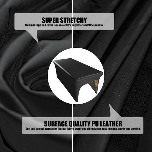KIDOACOW Leather Massage Table Cover Wipeable Massage Bed Cover Protector, Reusable & Waterproof Lash Bed Cover Fitted, Odorless Vegan Leather Spa Salon Bed Covers (Black Tablecloth for 6FT Table)
