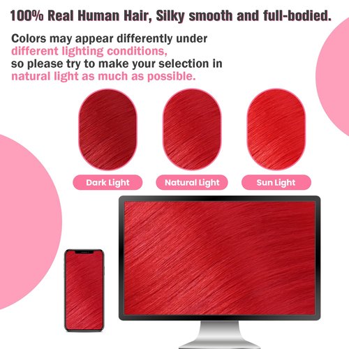 Aison Red Tape in Hair Extensions Human Hair Remy Human Hair Extensions Silky Straight for Women 20 Pcs/Package 18 Inch 40G 100%